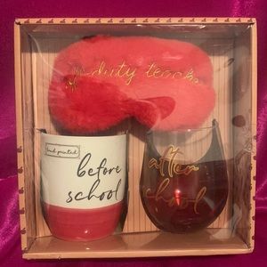 Off-duty teacher Eye mask 17 ounce mug 22 ounce wine glass. Before school